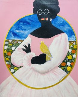 Peinture, Lady with Gold bird, Olajide Kuti