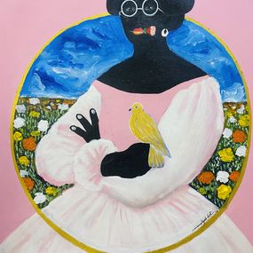 Peinture, Lady with Gold bird, Olajide Kuti