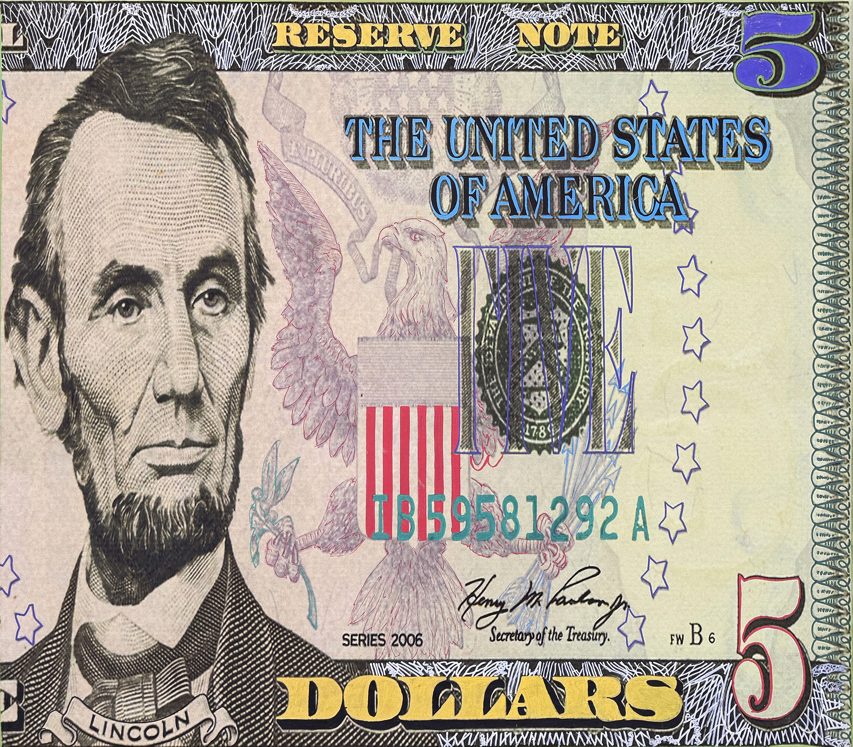 Steve Kaufman, Lincoln Five Dollar Bill Steve Kaufman, Lincoln Five Dollar Bill