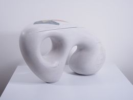Escultura, Opportunity No.6 - Abstract Wood Sculpture, White Wax, Washi, Mike Sasaki