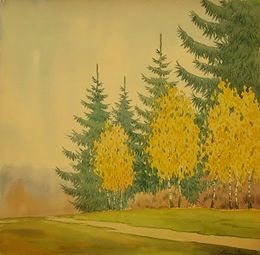 Painting, Autumn Green and Yellow Forest, Valery Savenets