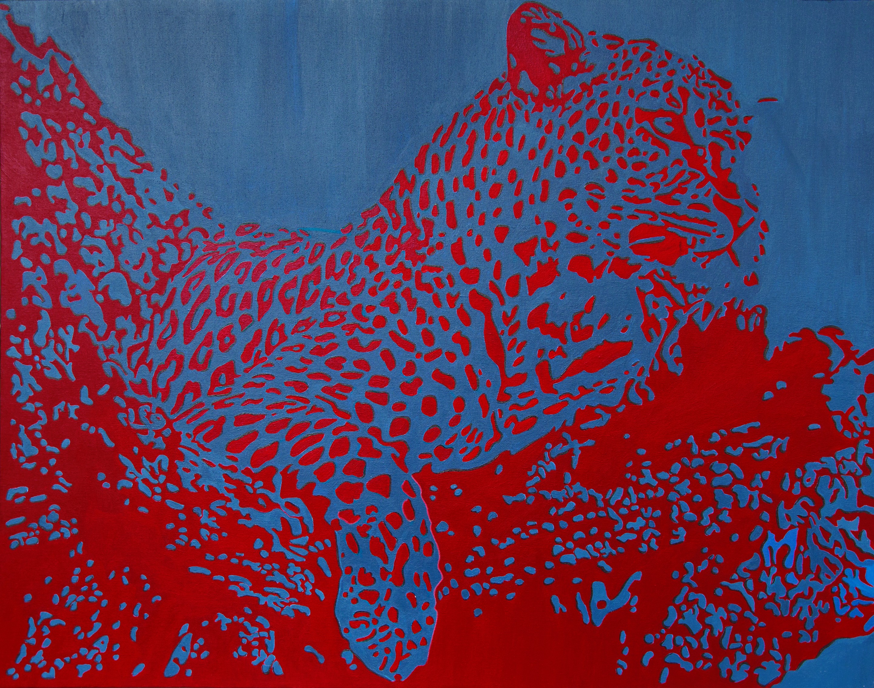 Svetlana Saratova, Red leopard on blue Svetlana Saratova, Red leopard on blue