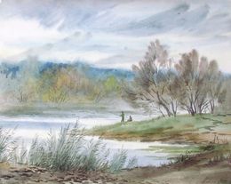 Gemälde, Fishing on a Warm Autumn Day, Valery Savenets