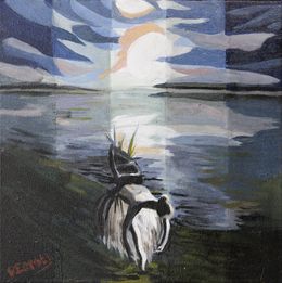 Pittura, Danse matinale a Landevenec 29 - Scène de vie et Paysage marin, Josette Georgel