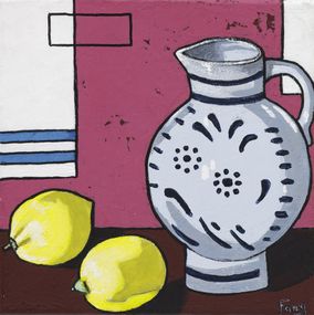 Pittura, Le Petit Broc et 2 citrons - série Nature morte graphique, Marie Fang