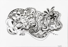Disegno, Une chouette sortie de son nid, découvrant la nature - Série Arabesques monochromes, Marybulle
