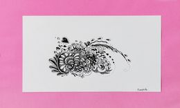 Disegno, Un chapeau en mouvement de papillon en encre de bulles - Série Arabesques monochromes, Marybulle