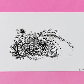Dessin, Un chapeau en mouvement de papillon en encre de bulles - Série Arabesques monochromes, Marybulle