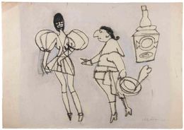 Fine Art Drawings, The Knight and the Lady, Mino Maccari