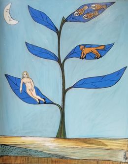 Painting, L'arbre aux fleurs bleues, Martine Littot