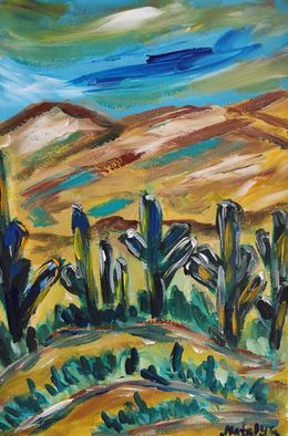 Pintura, Cactus shadows and mountain light, Natalya Mougenot