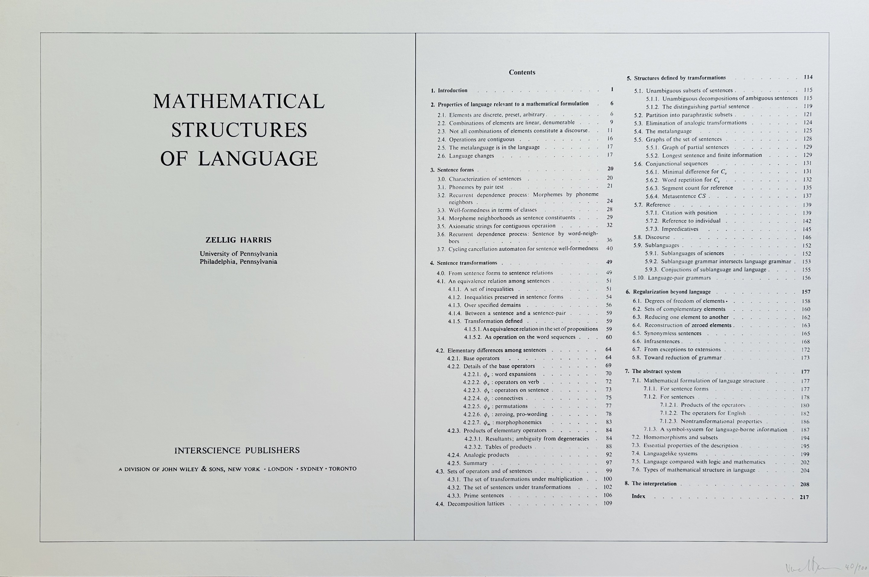 Bernar Venet, Mathematical Structures of Language Bernar Venet, Mathematical Structures of Language