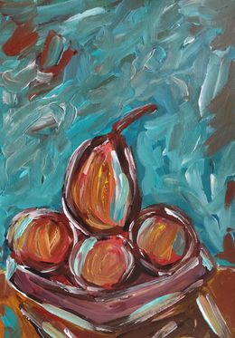 Pintura, A bowl of apples and a pear, Natalya Mougenot