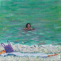 Peinture, Turquoise and Violet Provençal Beach Scene. The Shopping Bag., Bernadette Van Baarsen