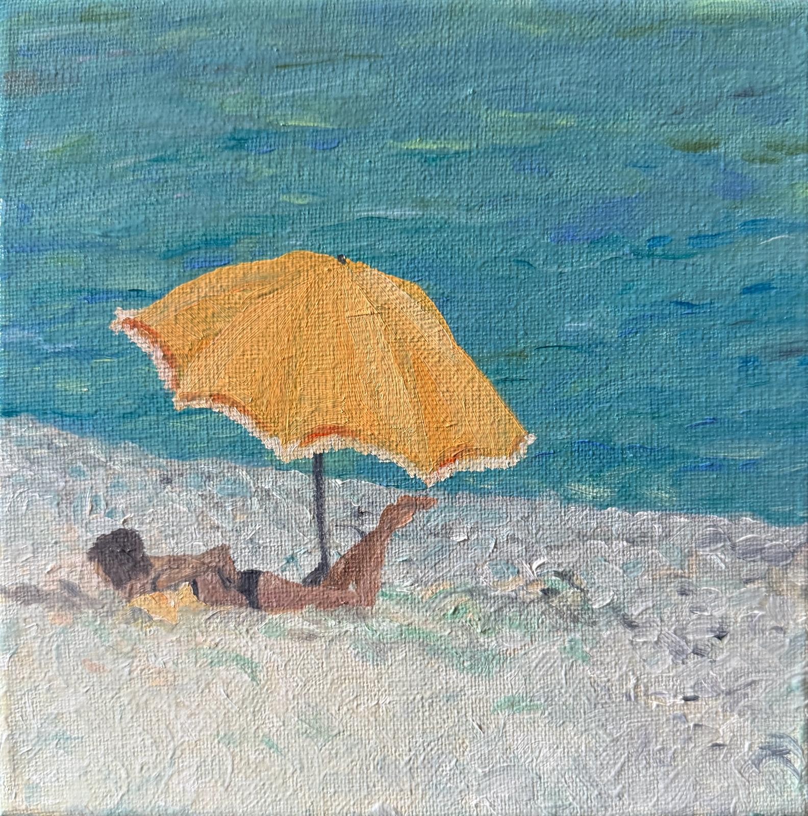 Bernadette Van Baarsen, Turquoise and Yellow Provençal Beach Scene. The Yellow Parasol Bernadette Van Baarsen, Turquoise and Yellow Provençal Beach Scene. The Yellow Parasol