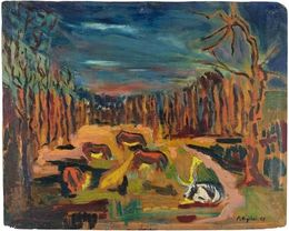 Peinture, Grazing Animals in Manziana, Sirio Pellegrini