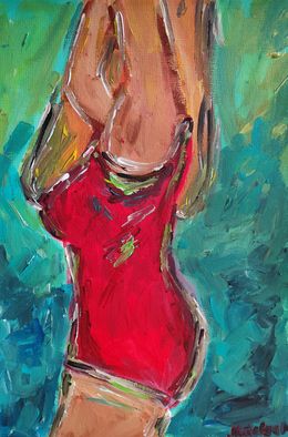 Pittura, Red swimsuit, blue sea, Natalya Mougenot