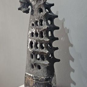 Sculpture, Black dragon (ceramics with portoro marble base), Lili P