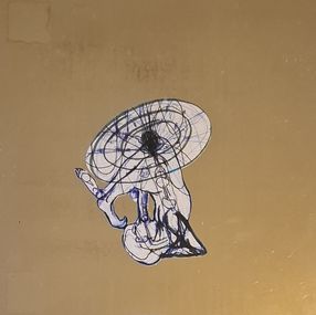 Dibujo, La genie de Mark Zuckerberg supportant le monde, ou, la courbure, Frédérique Lanquetin