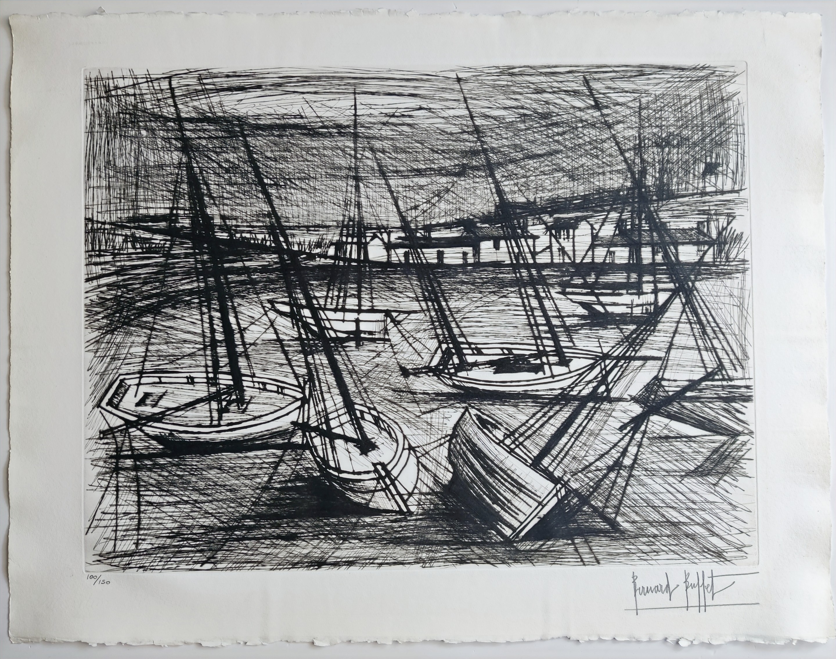 Bernard Buffet, Sailing boats stranded at low tide Bernard Buffet, Sailing boats stranded at low tide