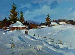 Gemälde, Along the Snowy Path, Suprunchuk Yuriy