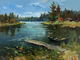 Peinture, A Lonely Boat by the Rive, Suprunchuk Yuriy