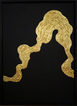 Pittura, Series Ocean Waves - 5 - gold leaf black abstraction in 3D, textured, minimalism, Nataliia Krykun