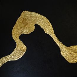 Pittura, Series Ocean Waves - 4 - gold leaf black abstraction in 3D, textured, minimalism, Nataliia Krykun