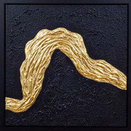 Pittura, Series Ocean Waves - 10 - gold leaf black abstraction in 3D, textured, minimalism (1) (1), Nataliia Krykun