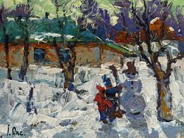 Peinture, Children are Making a Snowman, Oksana Ivanyuk