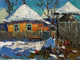 Peinture, Frosty Morning in the Village, Oksana Ivanyuk