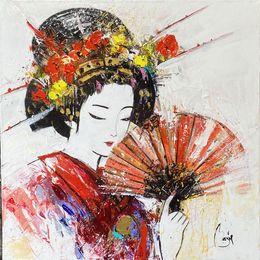 Peinture, Geisha a l'eventail, Louis Magre