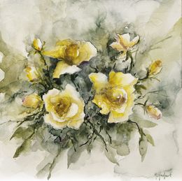 Peinture, Les roses jaunes série fleurs et nature, Marie-Charlotte Houpeurt-Chauffeté