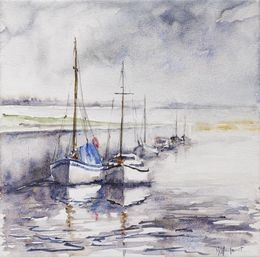 Painting, Voiliers près d'Oléron série mer et océan, Marie-Charlotte Houpeurt-Chauffeté