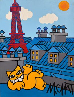 Painting, Siesta sous le soleil devant la tour Eiffel, M.Chat