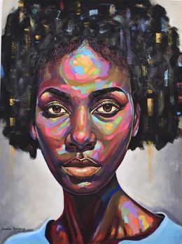 Peinture, Free But Hungry 7 - 21st Century, Contemporary, Figurative Portrait, Africa Women, Damola Ayegbayo