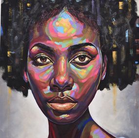Peinture, Free But Hungry 7 - 21st Century, Contemporary, Figurative Portrait, Africa Women, Damola Ayegbayo