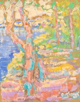 Peinture, Multicolored Fauvist Coastal and Forest Scene, Antoine Giroux