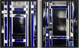 Painting, Diptyique XL - Série, les fenêtres bleues - Blue abstract art, Anaïs LF