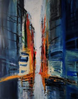 Painting, Blue street, Marie Line Robert