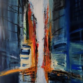 Painting, Blue street, Marie Line Robert