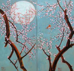 Painting, Diptyque - Rougegorge sous la lune, Jeong Min Lee