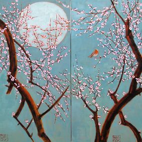 Pintura, Diptyque - Rougegorge sous la lune, Jeong Min Lee