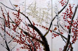 Painting, Triptyque - Deux rougegorges, Jeong Min Lee