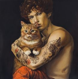 Painting, The Scottish boy and his red cat, Peng Zizhen