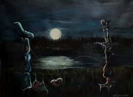Peinture, Unexpected materialization of the cultural heritage in the night landscape of Fraser River, Vladimir Kolosov