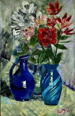 Pittura, Flowers in Blue Vases, Manana Eloshvili