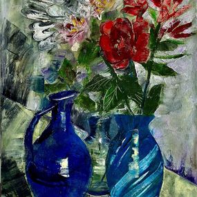 Painting, Flowers in Blue Vases, Manana Eloshvili