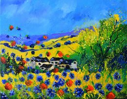 Pintura, Red poppies and blue cornflowers, Pol Ledent