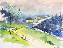 Gemälde, Green fields, fading skies, Pol Ledent